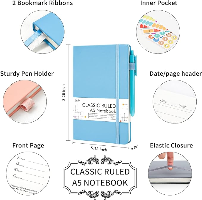 feela 5 Pack Notebooks Journals Bulk, Hardcover Classic Ruled Lined Journals - Image 2
