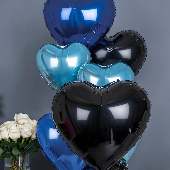 Blue Black Heart Balloons, 18 Inch Black and Dark Blue Heart Shape Balloon - Image 7