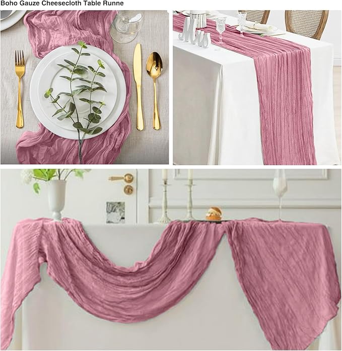 12 Pack Dusty Rose 10 Ft Cheesecloth Table Runner 20x120 Inch Boho Wrinkled - Image 3
