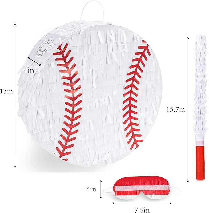 Baseball Pinata Bundle with a Blindfold and Bat, Baseball Pinata - Image 2