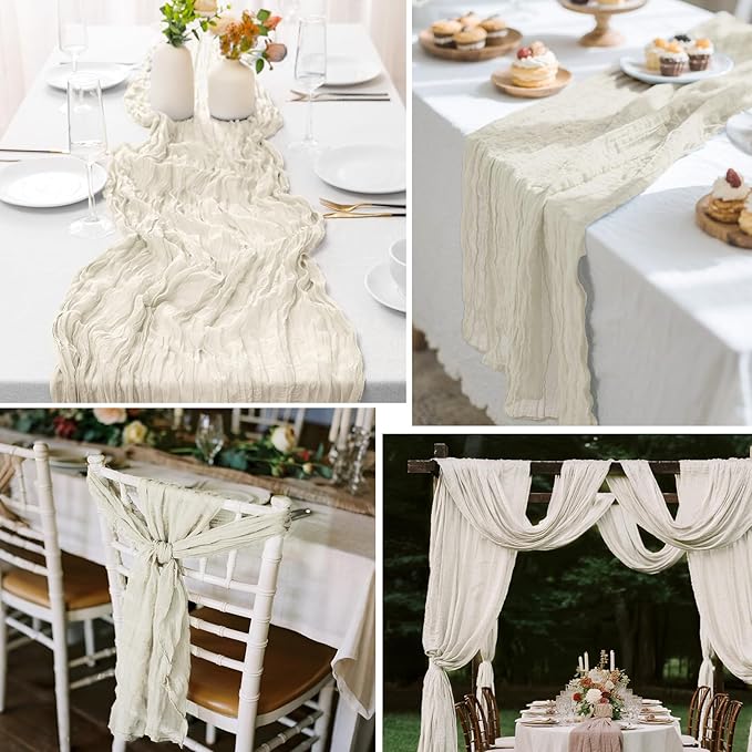 2 Pcs Ivory Cheesecloth Table Runner - Image 6