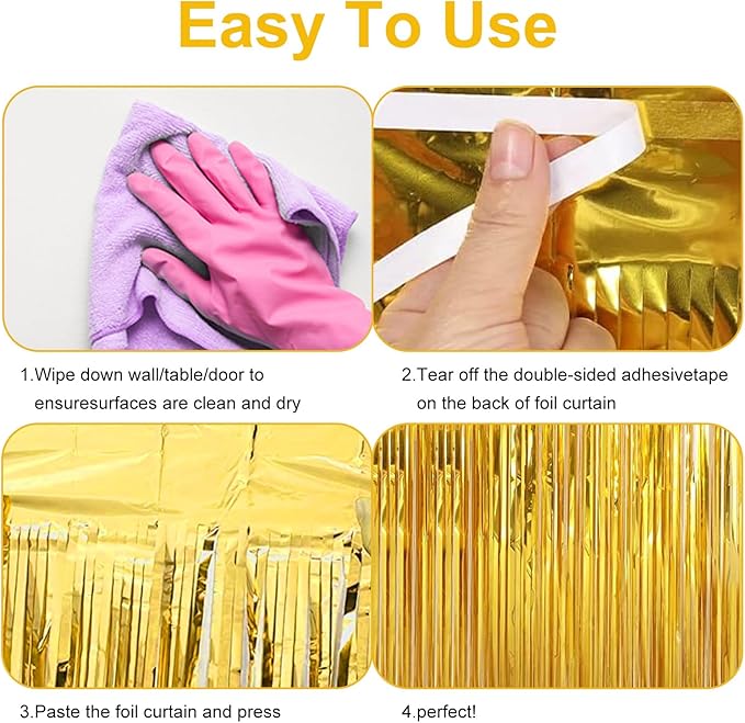 2 Pack 3.28 ft x 6.56 ft Golden Tinsel Curtain Party Backdrop Decorations - Image 6