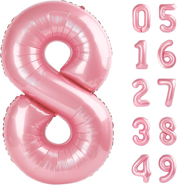 Pearlescent Pink Foil Number 8 Balloon 40 Inch, Helium Mylar Eight Number 8 18 by Upgesy