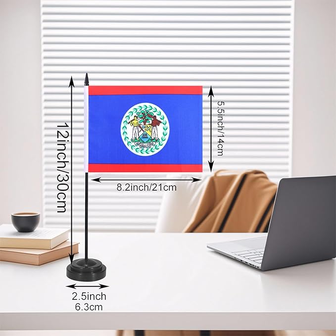 Belize Desk Flag 12" Solid Pole Deluxe Set Belizeans Flags Banner Mini Small - Image 2