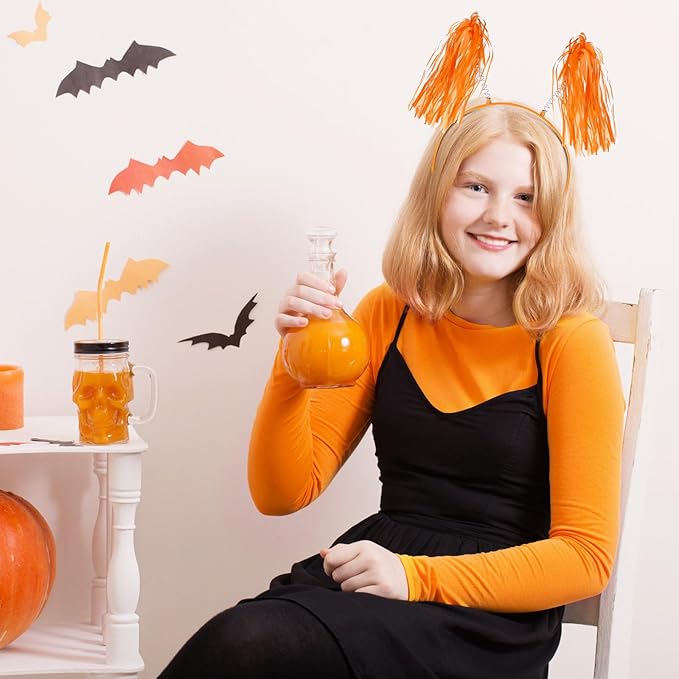 Censen 12 Pcs Halloween Pom Pom Party Headbands Tinsel Ponytails Spirit Head - Image 5