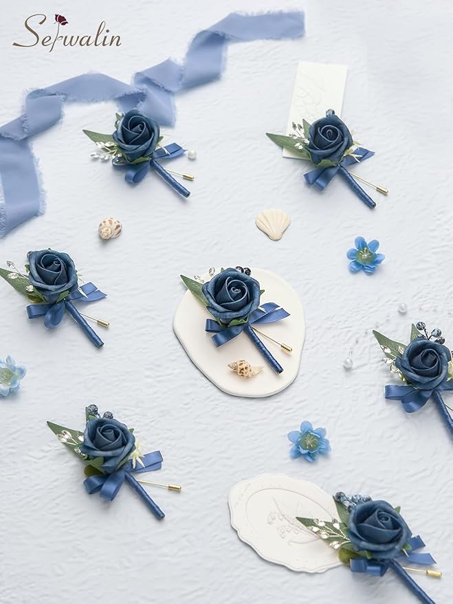 Serwalin 10Pcs Boutonniere for Men, Artificial Flowers for Wedding Decor Prom - Image 4