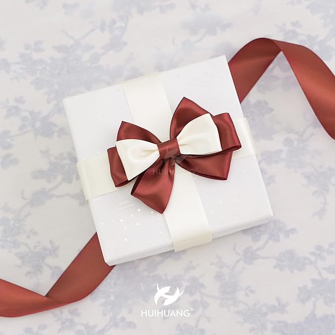 HUIHUANG 1-1/2 inch Double Face Satin Ribbon, Polyester Satin Rust Red Ribbon - Image 5