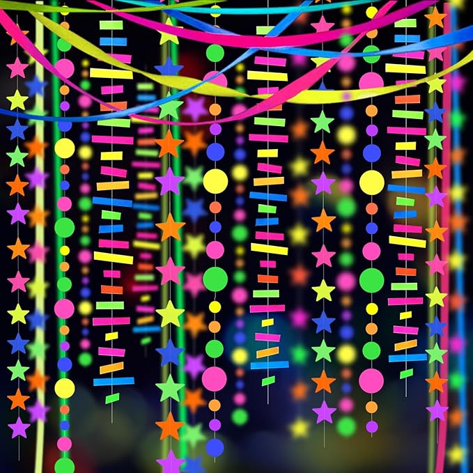 703feet UV Paper Neon Garland Neon Streamers Glow in The Dark Glow Party by WELITTCON