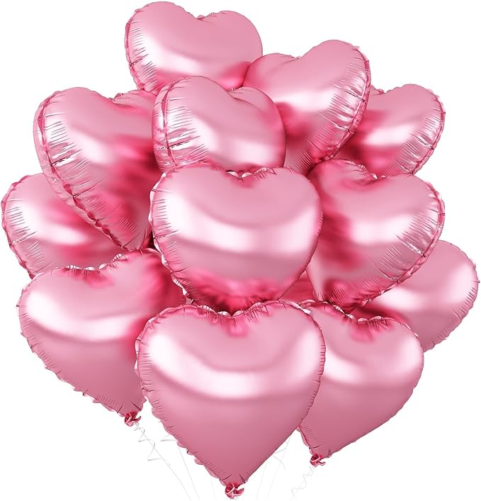 Pink Heart Balloons, 18Inch Pearl Pink Helium Polyester Film Balloon by Adorely
