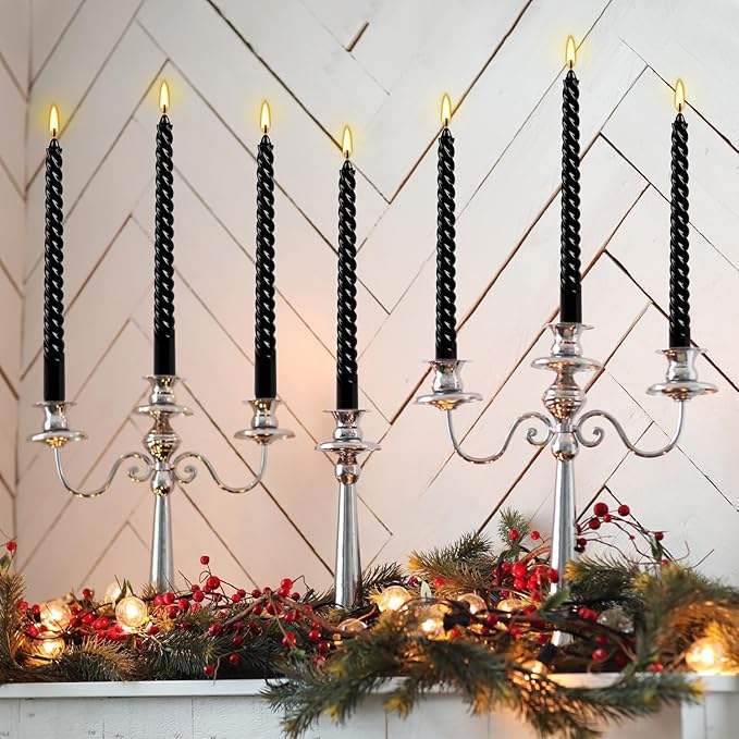 12-Pack 10' Tall Black Spiral Taper Candle Set - Image 6