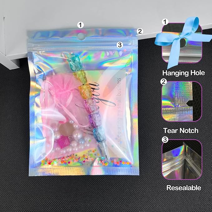 100 Pcs Holographic Resealable Packaging Bags - Image 5