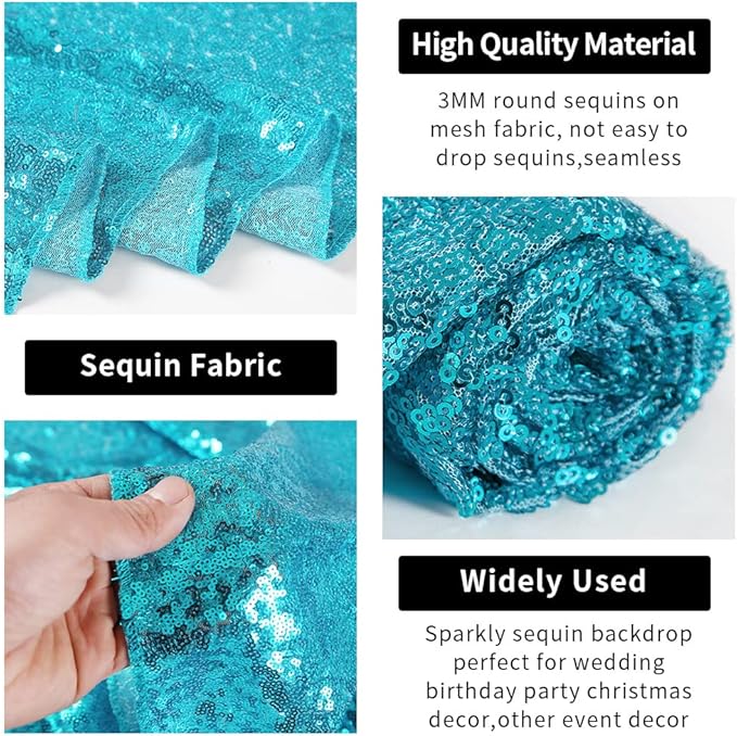 Hahuho Turquoise Sequin Backdrop Curtain, Party Decoration（2 Panels, 2FT x 8FT - Image 3