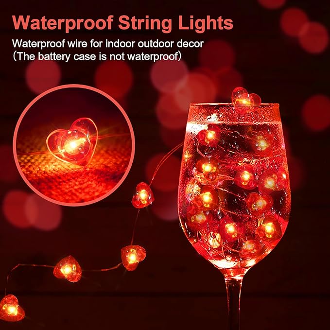 1 Pack Valentine’s Day Red Heart Fairy String Lights 16FT 50 LEDs Valentine's - Image 4