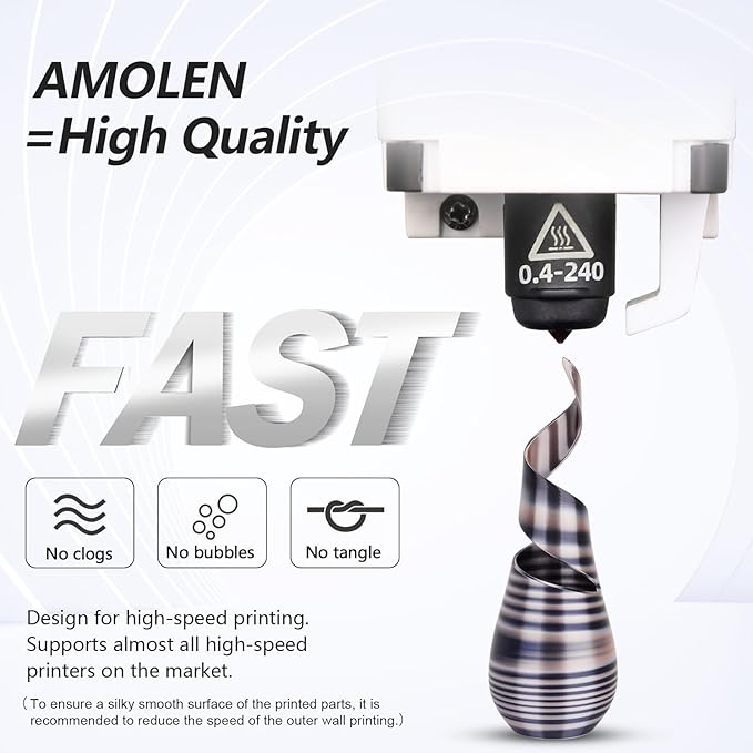 AMOLEN Silk PLA 3D Printer Filament, Shiny Multicolor Rainbow PLA Filament - Image 7