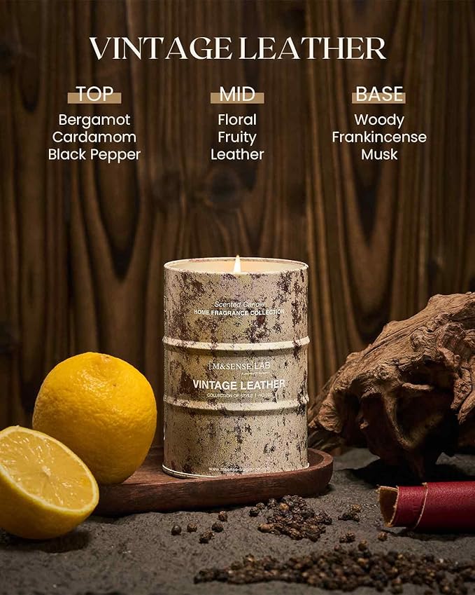 M&SENSE Vintage Leather Scented Candles Natural Non Toxic, Aromatherapy Candle - Image 2