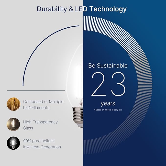 FLSNT 5000K Daylight Dimmable LED Candelabra Bulbs, 60W Equivalent, B11 E26 - Image 3