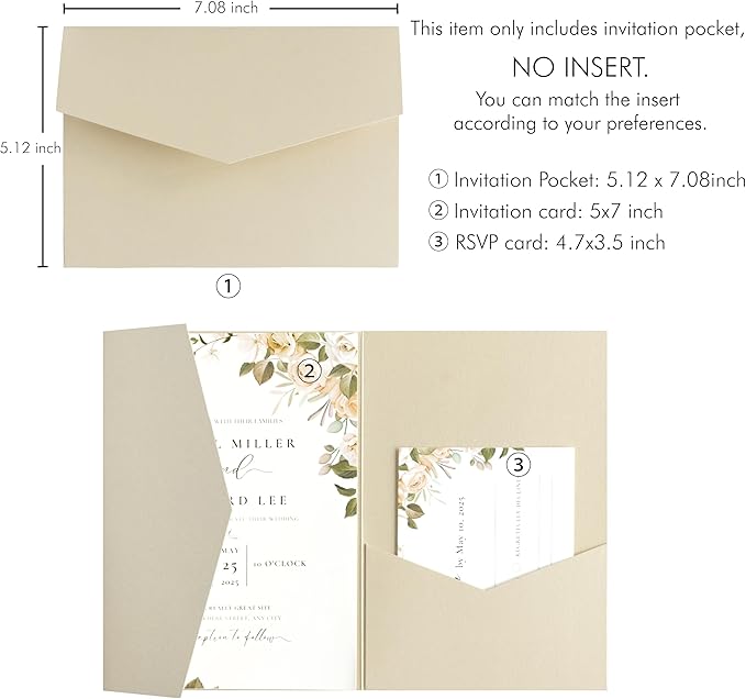 20 PCS Champagne Tri-fold Laser Cut Wedding Invitation Pockets - Image 2