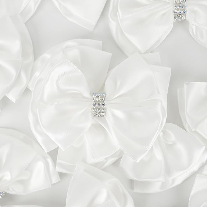 White Satin Bows 4'' Premade White Ribbon Bows, Gift Bows - Image 4