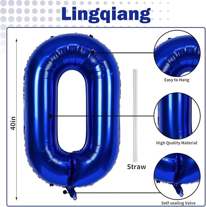 40 Inch Balloon Number 0 Navy Blue, Large Foil Dark Blue Number Balloons Set 0-9 - Image 2