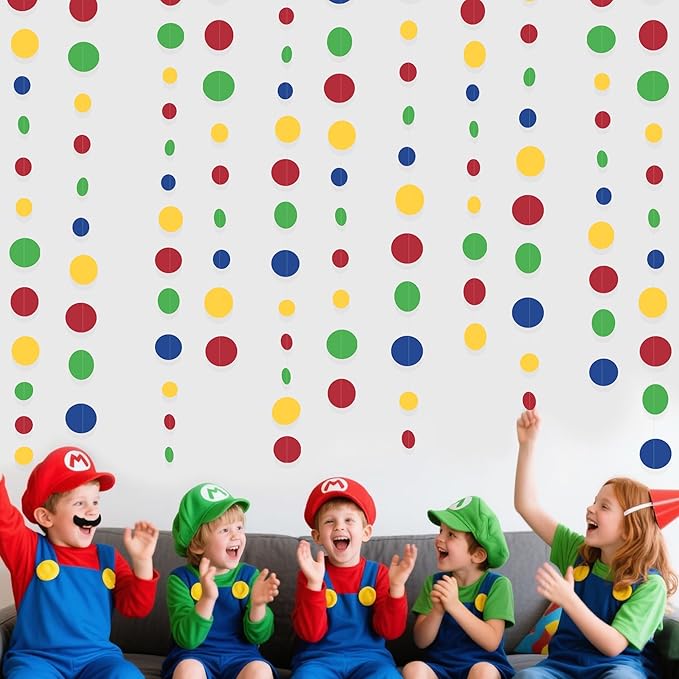 Super Mario Party Decorations Circle Dot Garland Red Blue Yellow Green Hanging - Image 5