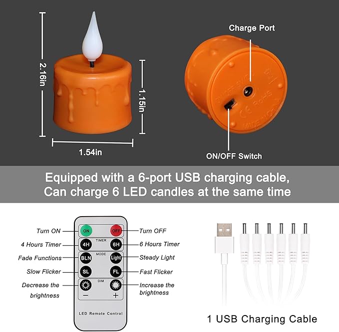 FREEPOWER Orange Halloween Candles, Rechargeable Flameless Candles - Image 6