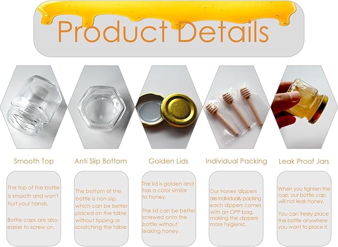 Adabocute Honey Pot 2oz, Mini Glass Honey Jars - Image 7