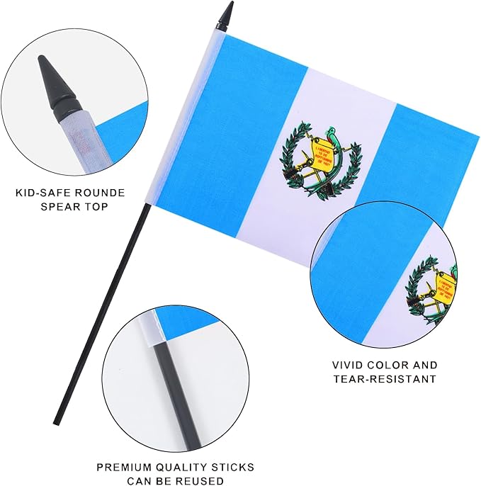 Guatemala Desk Flag 12" Solid Pole Deluxe Set Guatemalan Flags Banner Mini - Image 4