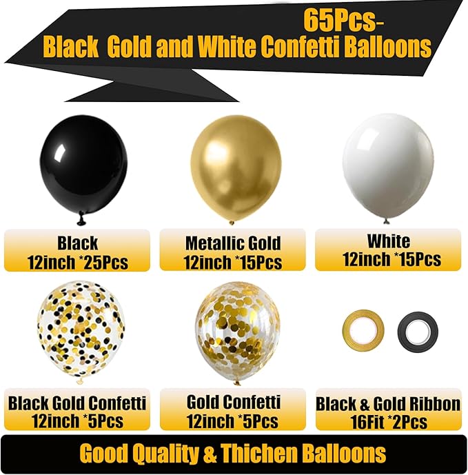 Black White Gold Balloons - Image 2