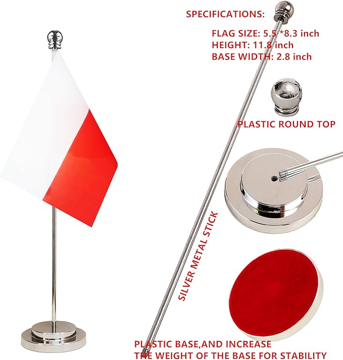 Poland Polish Deluxe Desk Flag Set Small Mini Miniature Poland Polish Table - Image 4