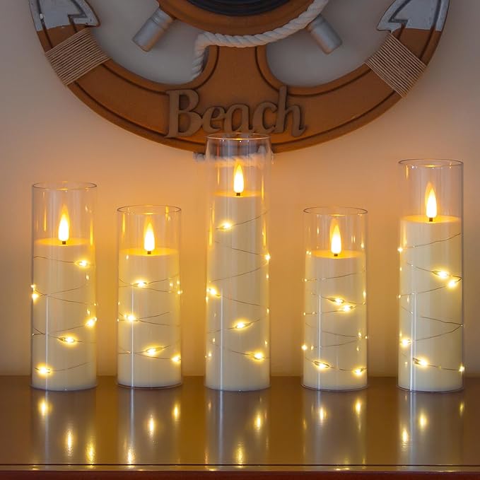 Ivory Flameless Candles with Remote and String Light, 2.2"x 5" - Image 5