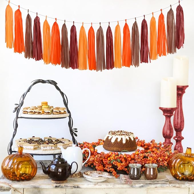 Brown Burgundy Orange Party-Decorations Tassel-Garland - Image 6