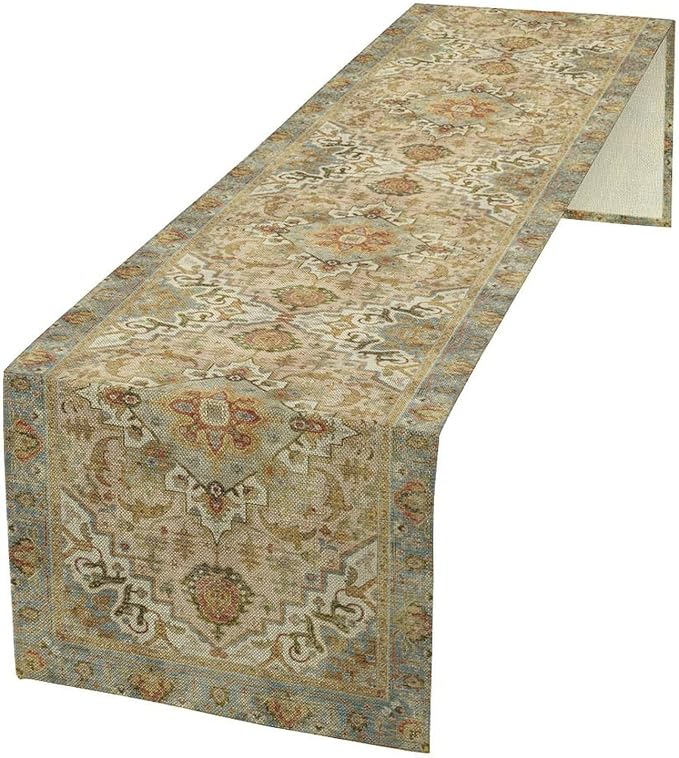 Vintage Boho Floral Table Runner, Rustic Old Farmhouse Yellow Retro Flower by Unknown