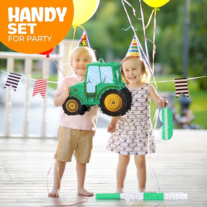 Tractor Pinata Bundle with a Blindfold and Bat, Kids Excavator Pinata - Image 5