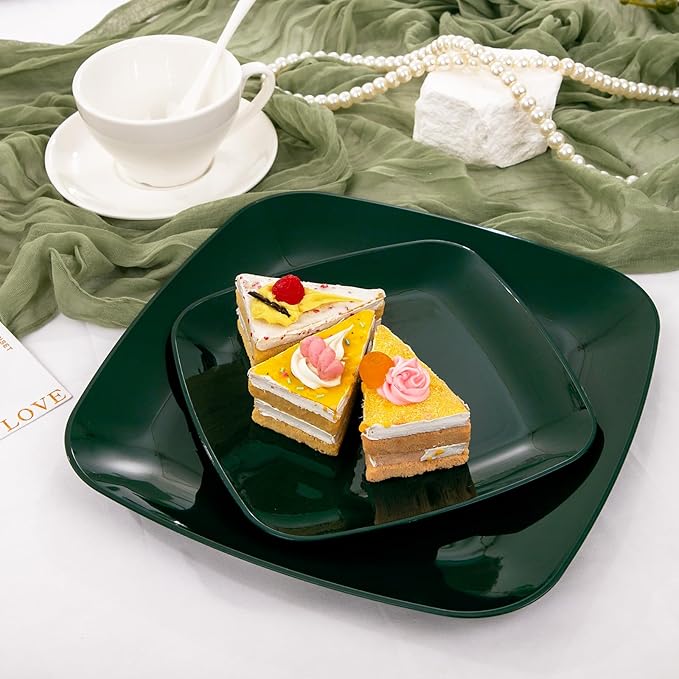 PULOTE 60PCS Green Square Plastic Plates - Image 6