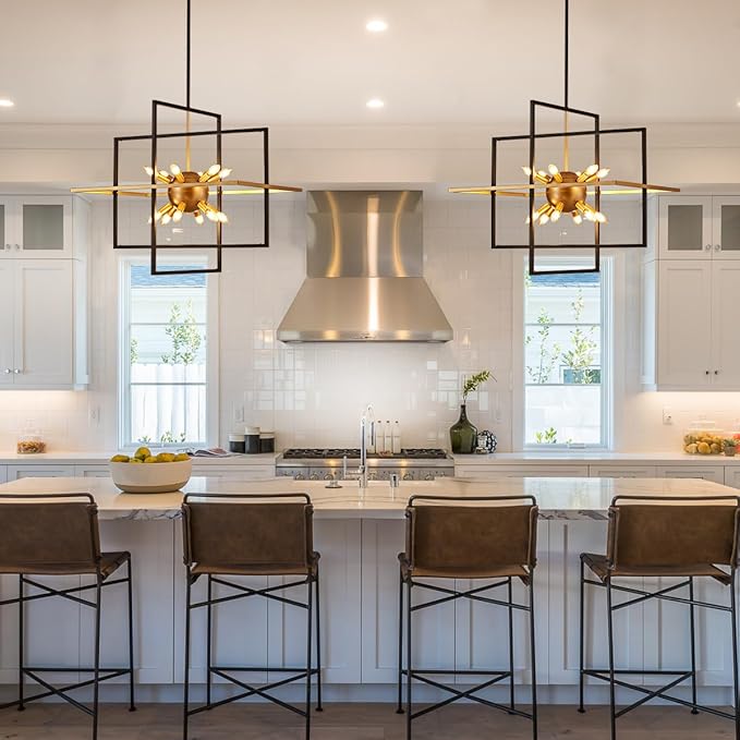 31.5'' Large Modern Lantern Chandeliers, 12-Light Black Gold Geometric Pendant - Image 7