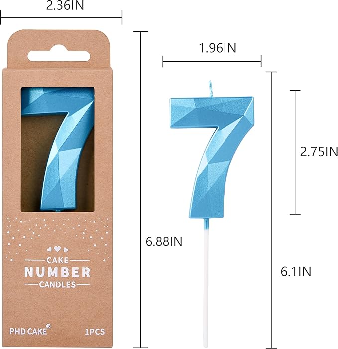 PHD CAKE 2.76 Inch Crystal Blue 7 Number Birthday Candles, Cake Number Candles - Image 6