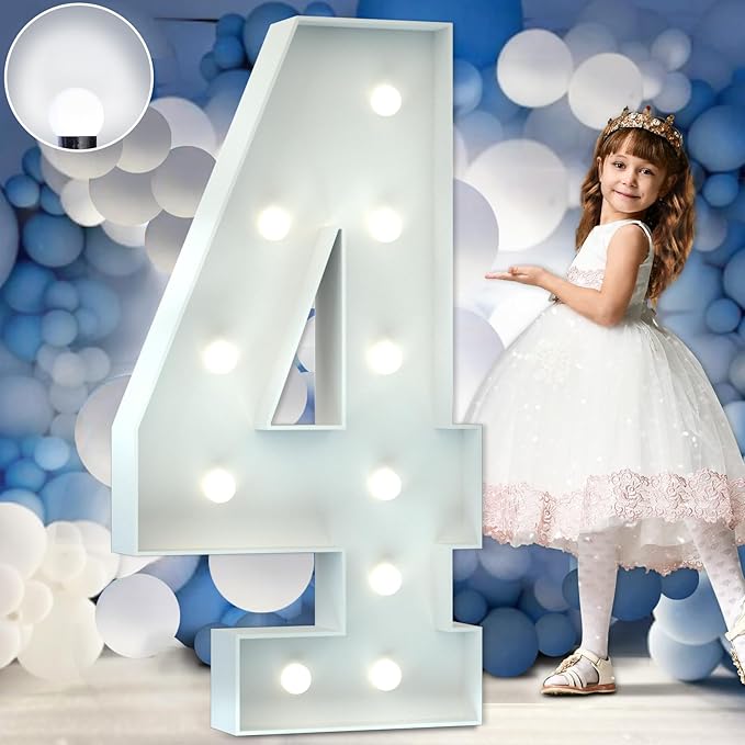 Marquee Numbers 4 Feet Tall Big Light Up Numbers 4 Year Old 14th 40th Birthday by Letsmakeitimpressive
