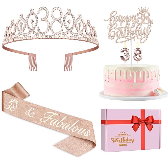 38th Birthday Decorations for Women Including Birthday Sash, Tiara/Crown by JueslyBirthdayParty