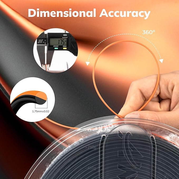 AMOLEN Silk PLA 3D Printer Filament, Dual Color Black Orange PLA 1.75mm - Image 5