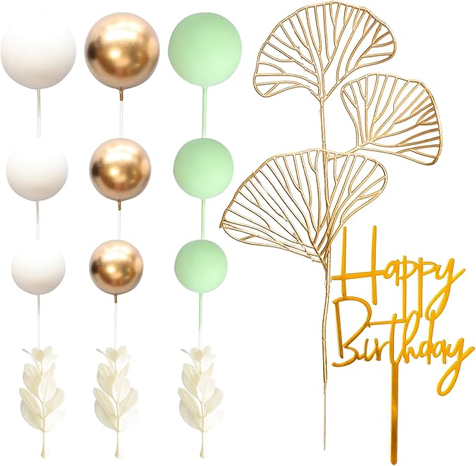 Gyufise 57Pcs Balls Cake Topper Boho Grass Cake topper Pearl Balls Acrylic - Image 3