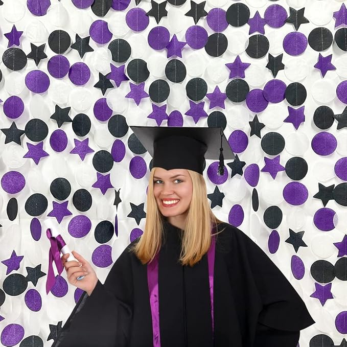 173 Ft Purple Black and White Party Decorations Big Star Circle Dot Backdrop - Image 6