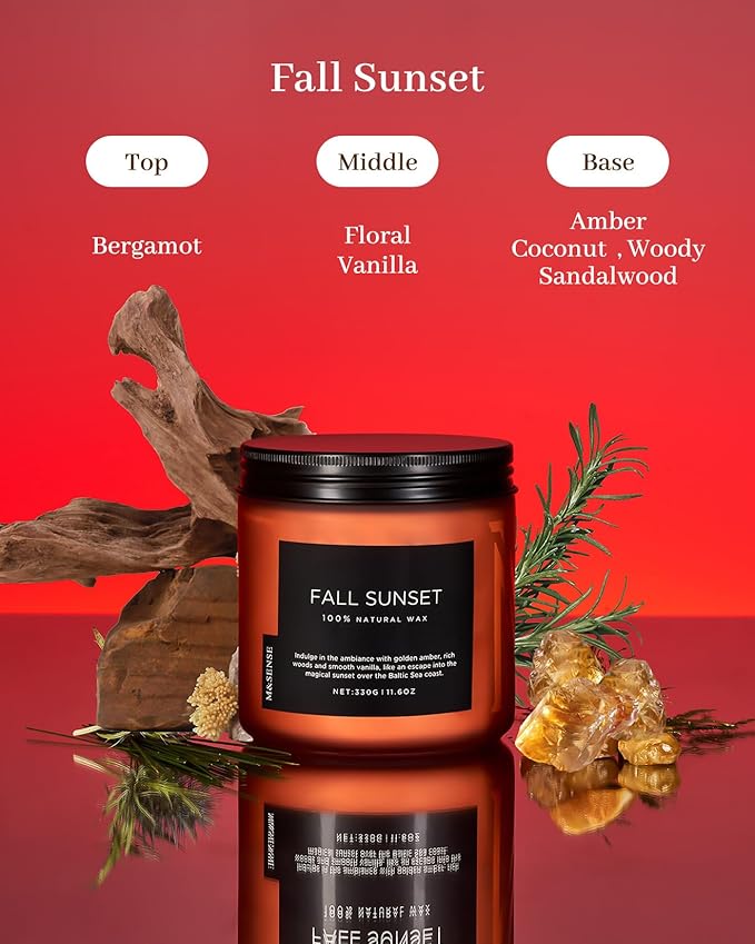 M&SENSE Baltic Amber Scented Candle, 11.6oz Clean Natural Soy Wax Non Toxic Up - Image 2