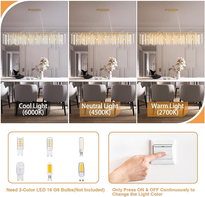 YUYI Gold Crystal Chandelier, Modern 60" Rectangular Chandeliers - Image 6