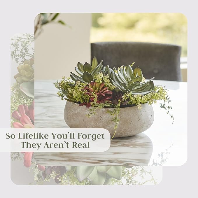 Round Faux Succulent Arrangement, Display on Any Surface in Your Home Adding an - Image 5