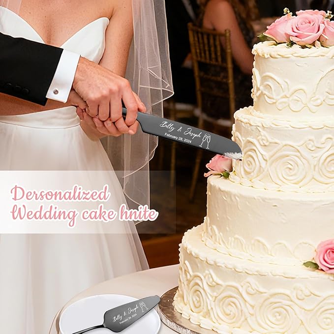 Personalized Wedding Cake Knife and Server Set Stainless Steel Cake Cutter - Image 6