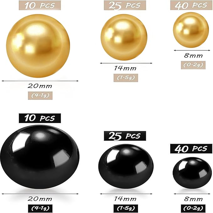 150Pcs Black&Gold Polished No Hole Faux Pearl Beads - Image 2
