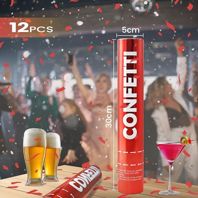 Confetti Cannon Red Biodegradable Confetti Poppers 12Pack Party Poppers - Image 2