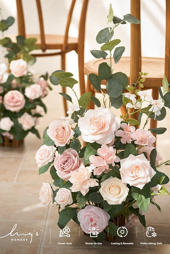 Ling's Moment 17.5" Tall Standing Artificial Flowers Arrangements 4 pcs Wedding - Image 3