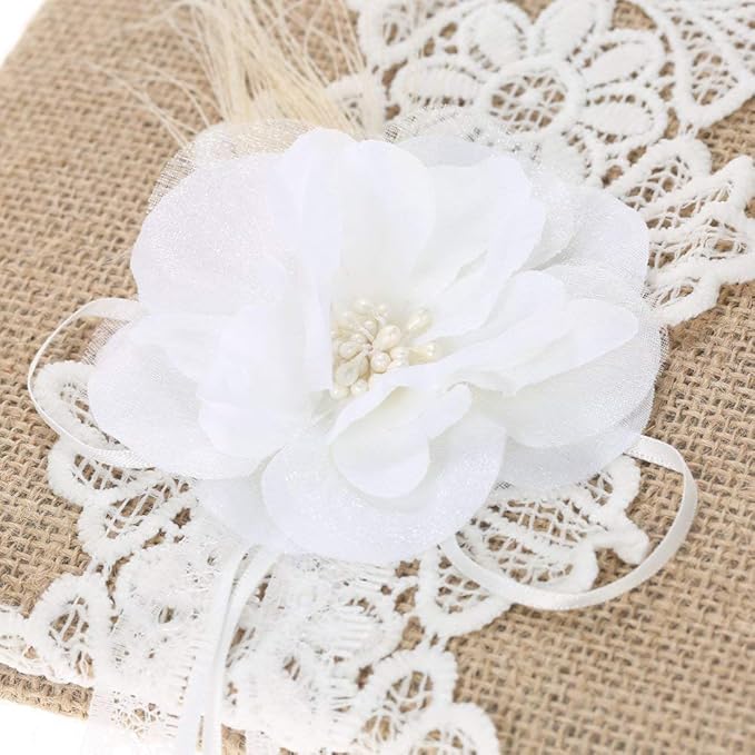 Fbest 4pcs/Set Vintage Rustic Burlap Wedding Supplies Flower Girl Basket + Ring - Image 3