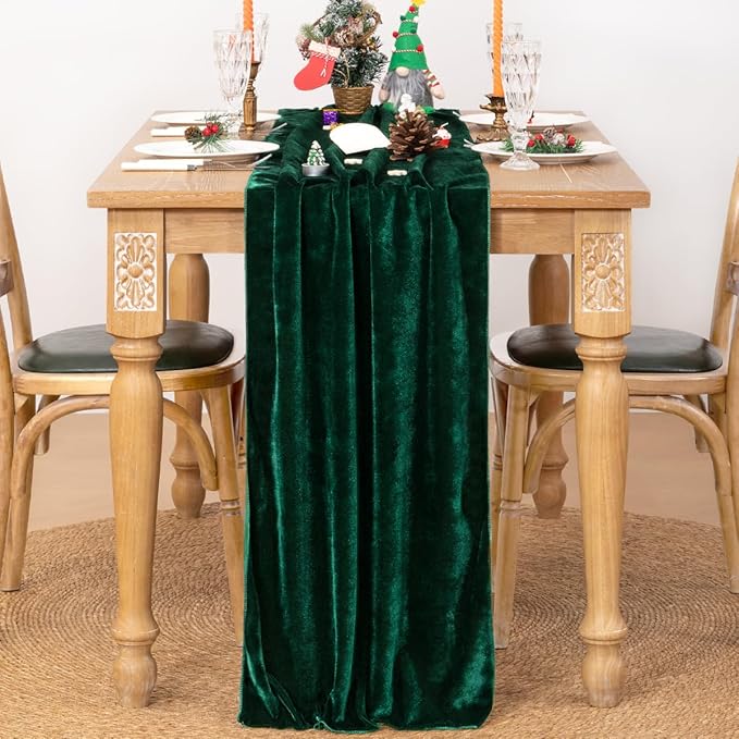 MLMC Emerald Green Velvet Table Runner 10ft Luxury Dark Green Velvet Fall Table - Image 3